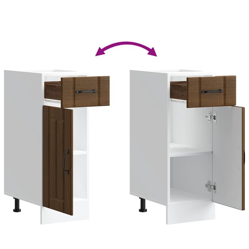 Casa si Gradina - Mobilier - Comode si corpuri - Corpuri bucatarie - Dulap de baza de bucatarie „Lucca” din lemn de stejar maro, mărime 30x46x81.5 cm, model 1x dulap inferior (1 ușă 1 sertar) - Infinity.ro