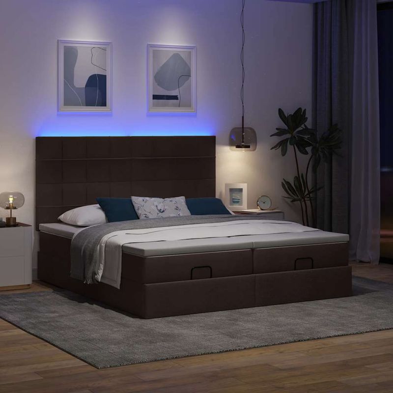 Casa si Gradina - Mobilier - Paturi si accesorii - Paturi - Cadru de pat otoman cu saltele tesatura maro inchis 200x200cm - Infinity.ro