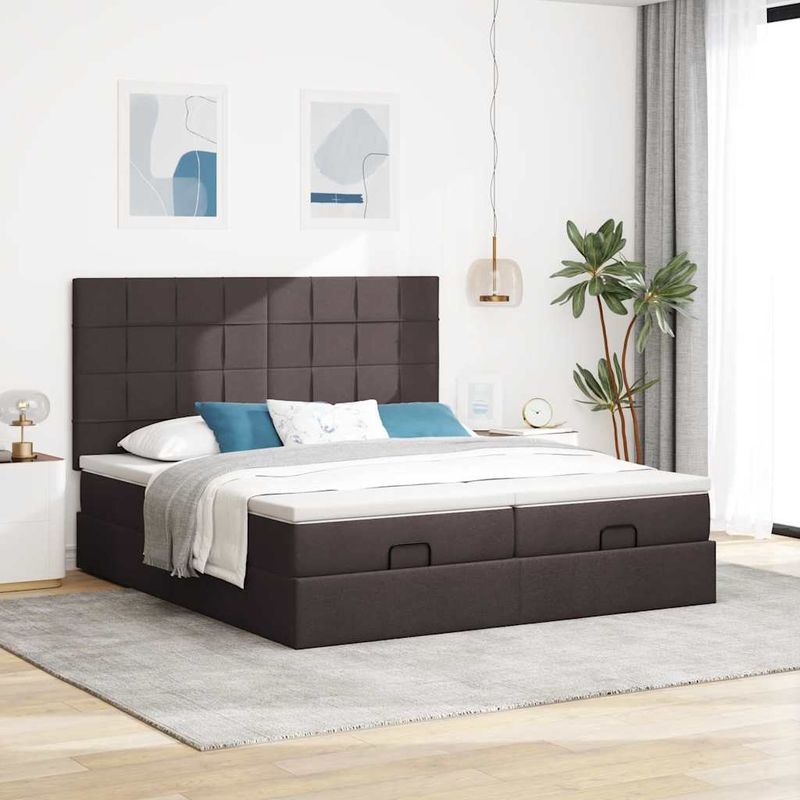 Casa si Gradina - Mobilier - Paturi si accesorii - Paturi - Cadru de pat otoman cu saltele tesatura maro inchis 200x200cm - Infinity.ro