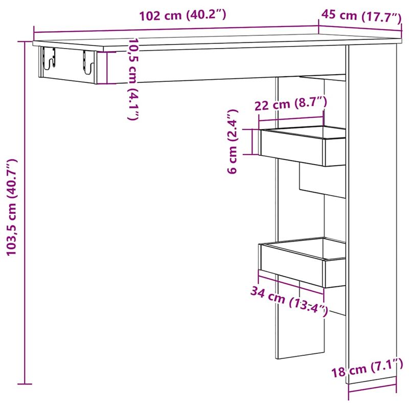 Casa si Gradina - Mobilier - Mese si birouri - Mese bucatarie si dining - Masa bar de perete, lemn vechi, 102x45x103,5 cm, lemn compozit - Infinity.ro