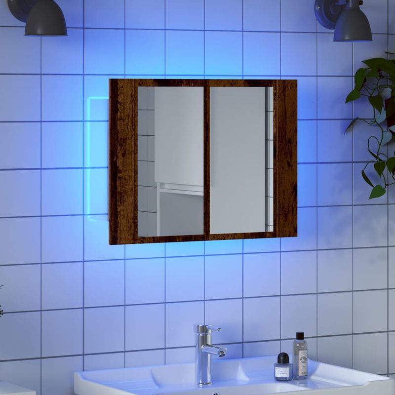 Casa si Gradina - Mobilier - Mobilier baie - Comode baie - Dulap cu oglinda & LED lemn vechi 60x12x45 cm lemn prelucrat - Infinity.ro