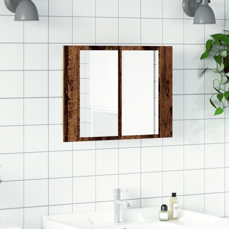 Casa si Gradina - Mobilier - Mobilier baie - Comode baie - Dulap cu oglinda & LED lemn vechi 60x12x45 cm lemn prelucrat - Infinity.ro