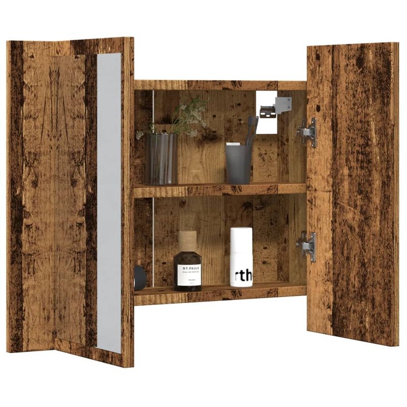 Casa si Gradina - Mobilier - Mobilier baie - Comode baie - Dulap cu oglinda & LED lemn vechi 60x12x45 cm lemn prelucrat - Infinity.ro