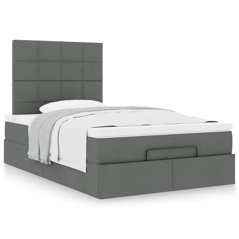 Casa si Gradina - Mobilier - Paturi si accesorii - Paturi - Cadru pat otoman cu saltea tesatura gri inchis 120x190 cm - Infinity.ro