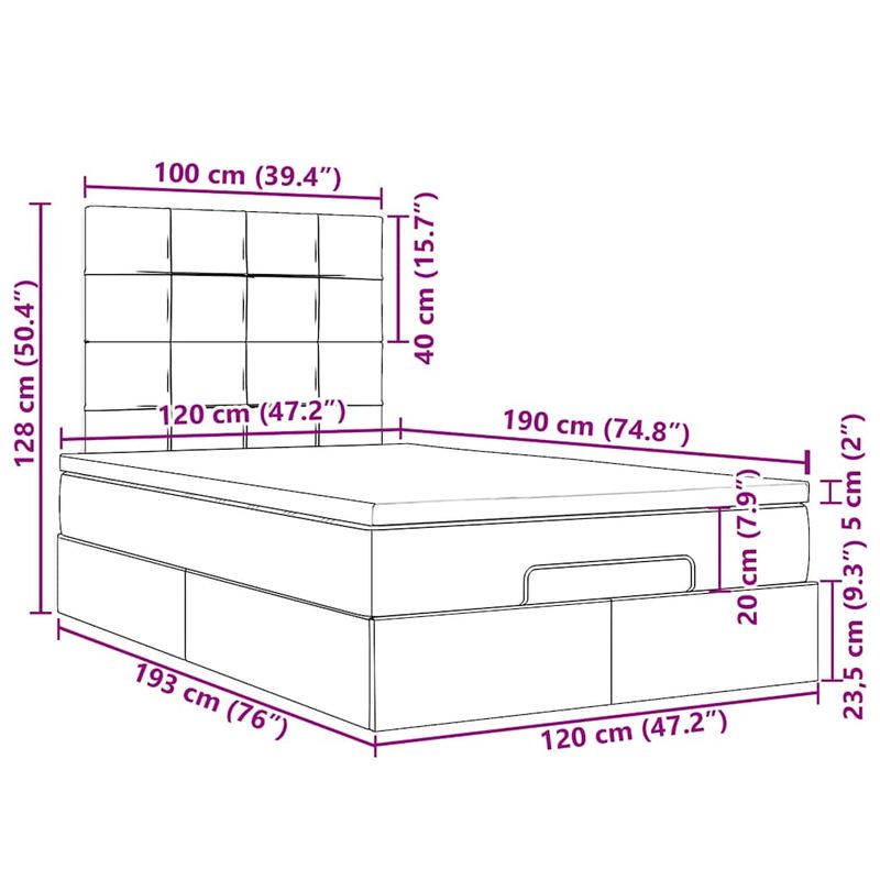 Casa si Gradina - Mobilier - Paturi si accesorii - Paturi - Cadru pat otoman cu saltea tesatura gri inchis 120x190 cm - Infinity.ro