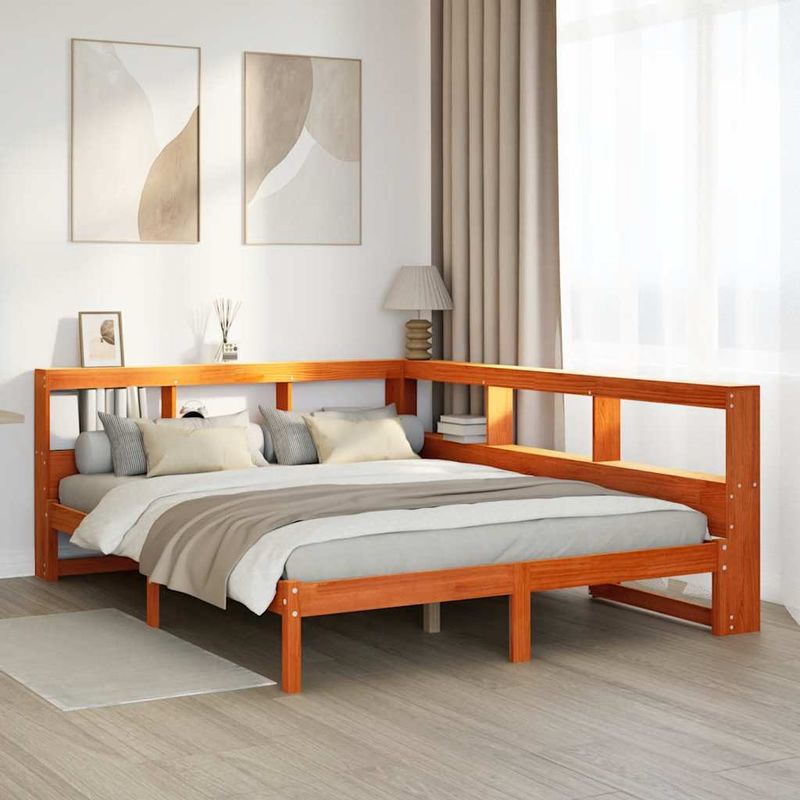 Casa si Gradina - Mobilier - Paturi si accesorii - Paturi - Pat cu biblioteca fara saltea maro 140x190 cm lemn masiv de pin - Infinity.ro