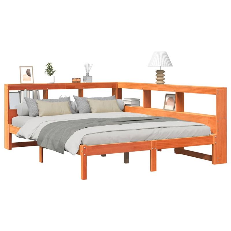 Casa si Gradina - Mobilier - Paturi si accesorii - Paturi - Pat cu biblioteca fara saltea maro 140x190 cm lemn masiv de pin - Infinity.ro