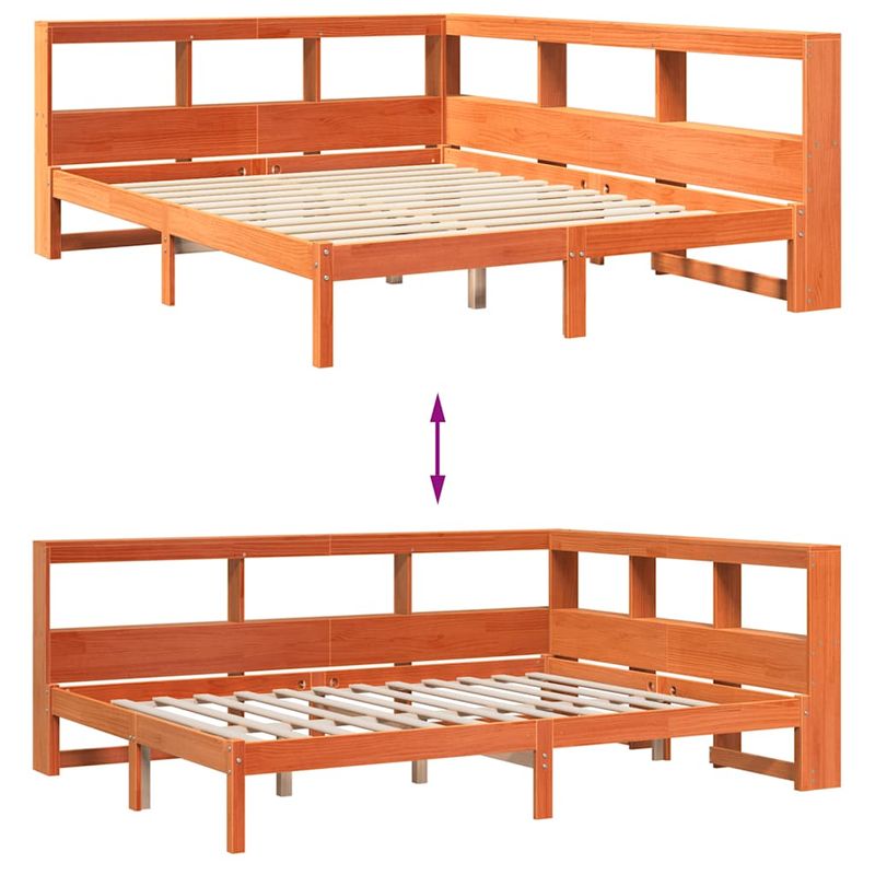 Casa si Gradina - Mobilier - Paturi si accesorii - Paturi - Pat cu biblioteca fara saltea maro 140x190 cm lemn masiv de pin - Infinity.ro