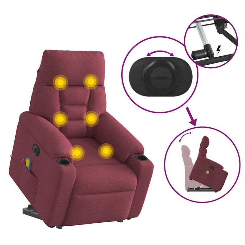 Ingrijire personala si Cosmetice - Sanatate si wellness - Articole wellness - Fotolii de masaj - Fotoliu de masaj electric rabatabil cu ridicare rosu vin textil - Infinity.ro