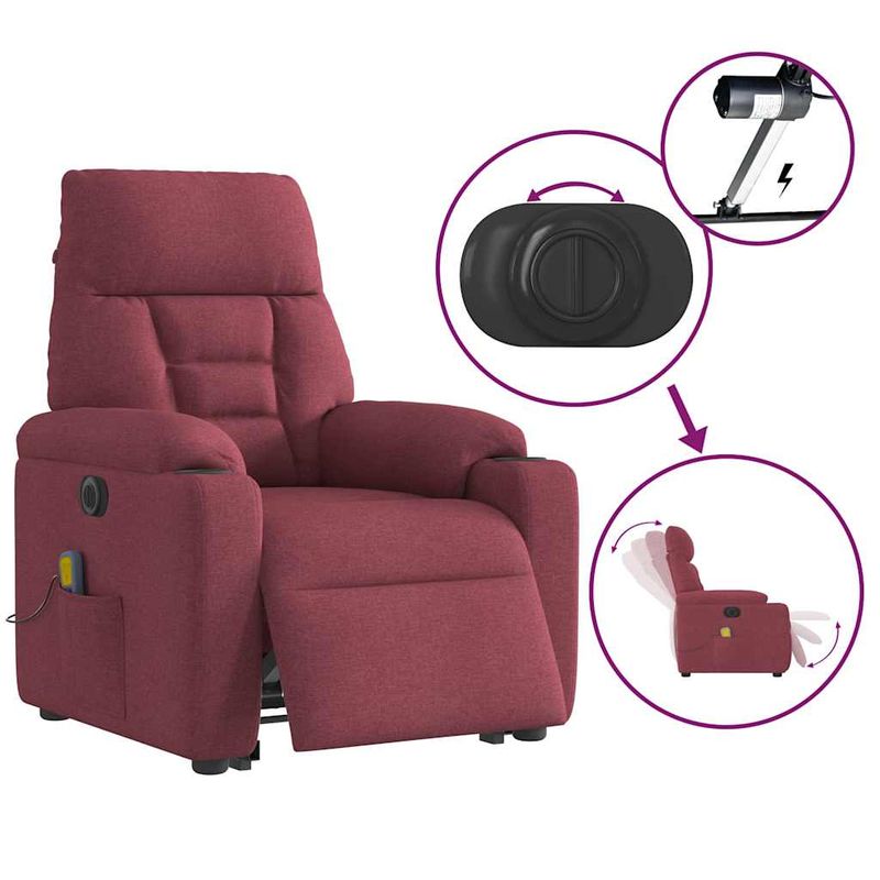 Ingrijire personala si Cosmetice - Sanatate si wellness - Articole wellness - Fotolii de masaj - Fotoliu de masaj electric rabatabil cu ridicare rosu vin textil - Infinity.ro