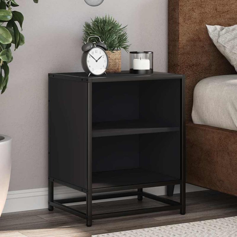 Casa si Gradina - Mobilier - Comode si corpuri - Noptiere - Noptiere 2 buc Negru 40x31x50 cm Lemn si metal prelucrat - Infinity.ro