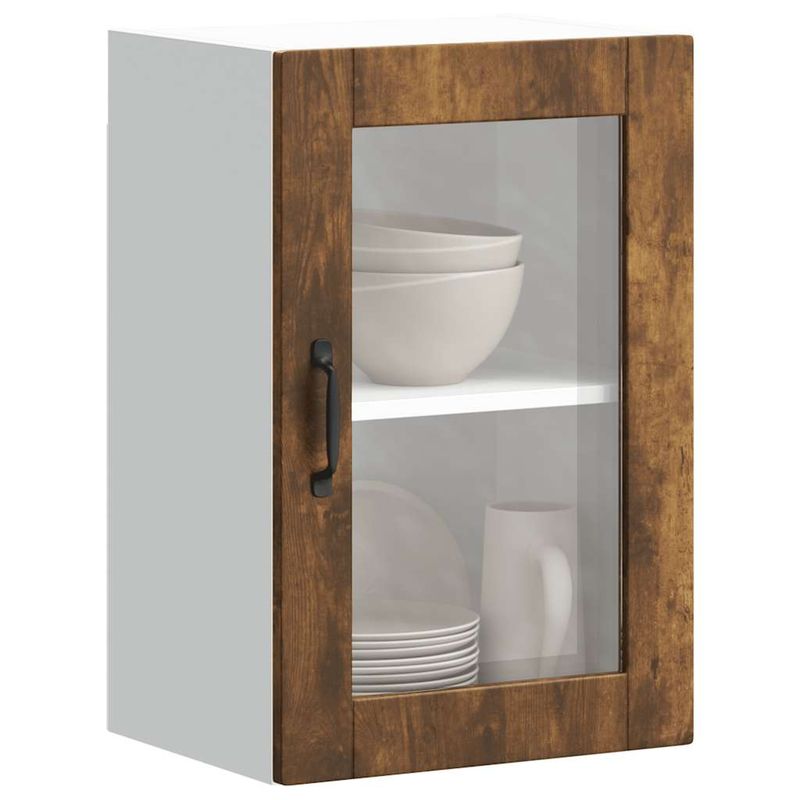 Casa si Gradina - Mobilier - Comode si corpuri - Corpuri bucatarie - Dulap de bucatarie cu usa din sticla stejar afumat „Porto”., model 1x dulap de perete din sticlă (1 ușă), mărime 40x31x60 cm - Infinity.ro