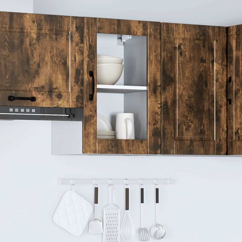Casa si Gradina - Mobilier - Comode si corpuri - Corpuri bucatarie - Dulap de bucatarie cu usa din sticla stejar afumat „Porto”., model 1x dulap de perete din sticlă (1 ușă), mărime 40x31x60 cm - Infinity.ro