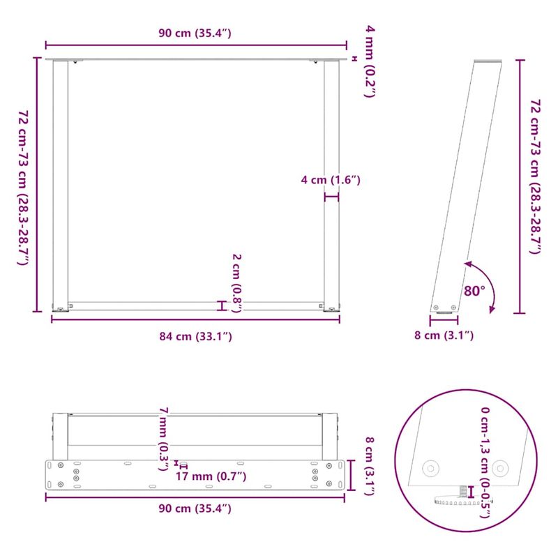 Casa si Gradina - Mobilier - Feronerie si accesorii mobila - Picioare pentru masa in forma de U, 2 buc Antracit Otel, mărime 90x(72-73) cm - Infinity.ro
