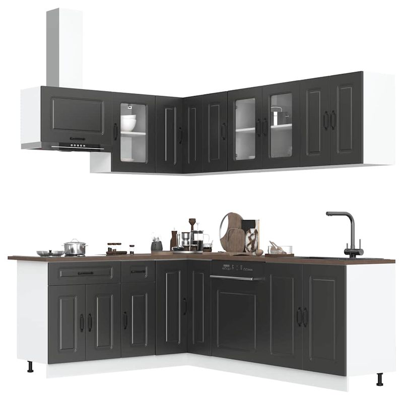 Casa si Gradina - Mobilier - Comode si corpuri - Corpuri bucatarie - Set dulap de bucatarie 11 piese „Kalmar” lemn negru prelucrat - Infinity.ro