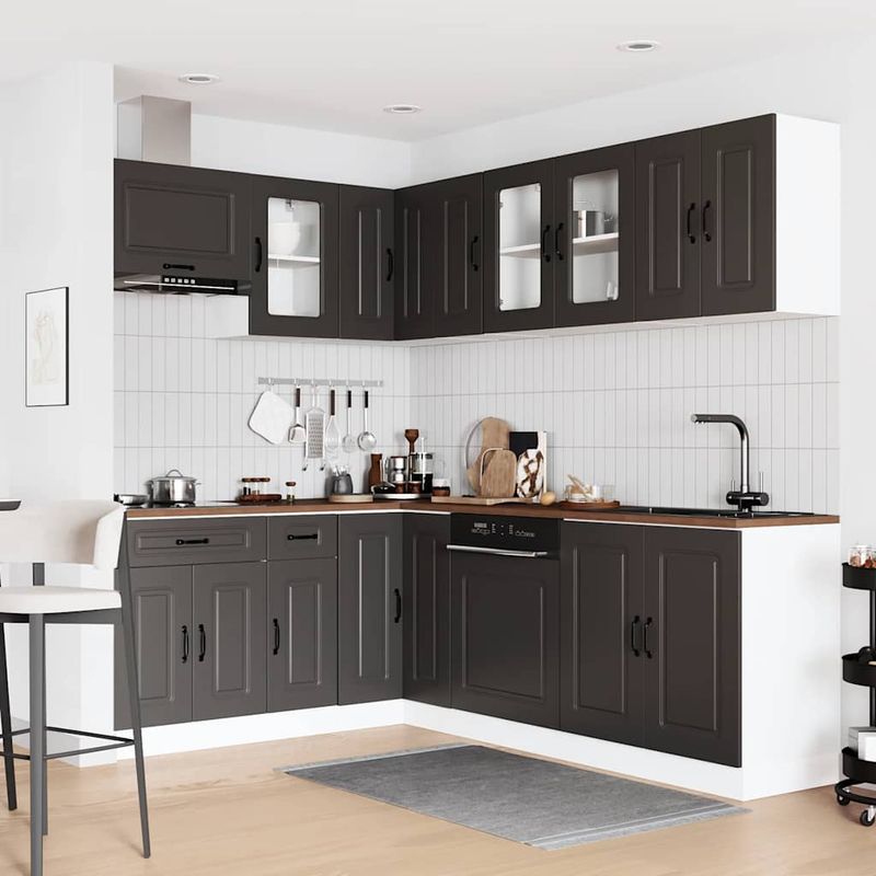 Casa si Gradina - Mobilier - Comode si corpuri - Corpuri bucatarie - Set dulap de bucatarie 11 piese „Kalmar” lemn negru prelucrat - Infinity.ro