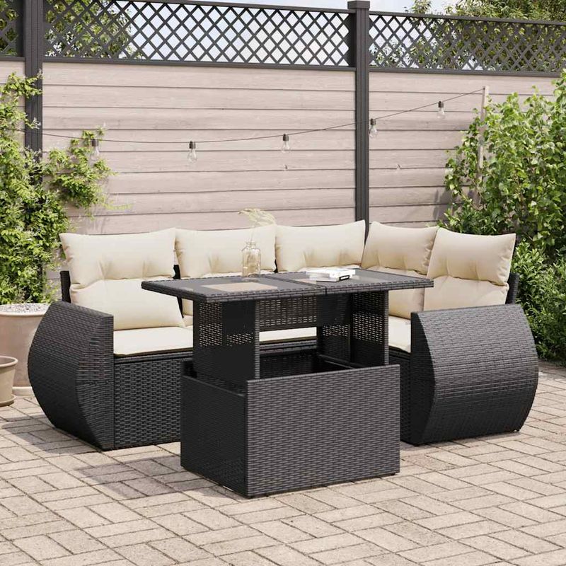 Casa si Gradina - Gradina si terasa - Mobilier exterior - Seturi mobila gradina - Set mobilier de gradina cu perne, 5 piese, negru, poliratan - Infinity.ro