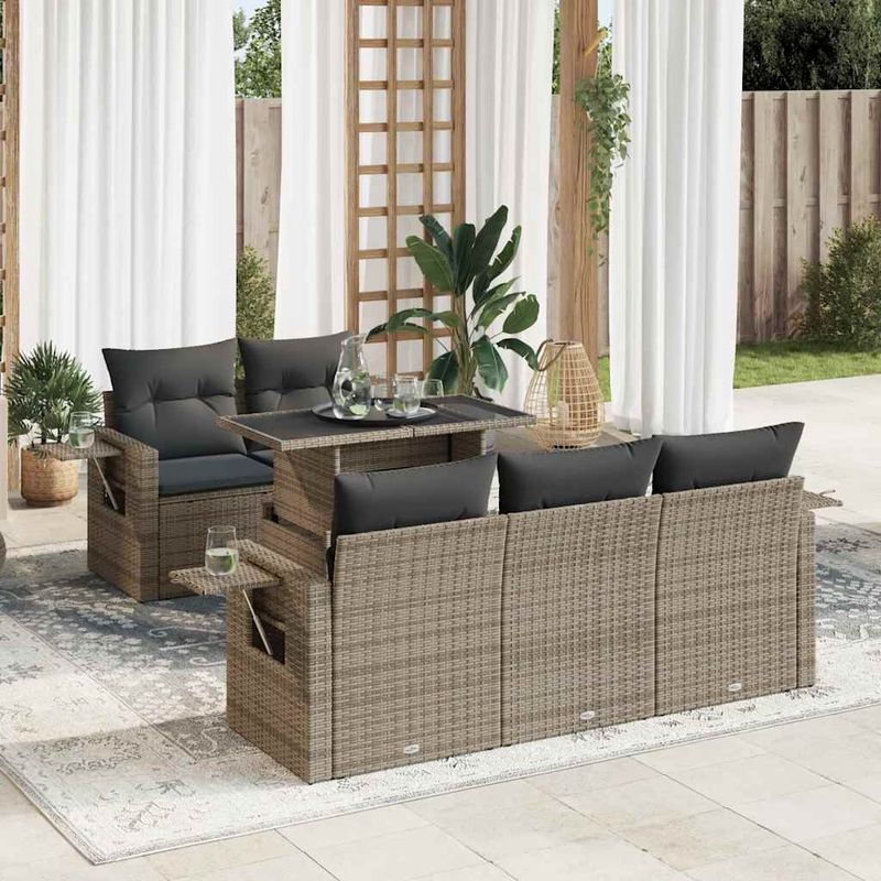 Casa si Gradina - Gradina si terasa - Mobilier exterior - Seturi mobila gradina - Set mobilier gradina cu perne, 6 piese, gri, poliratan - Infinity.ro