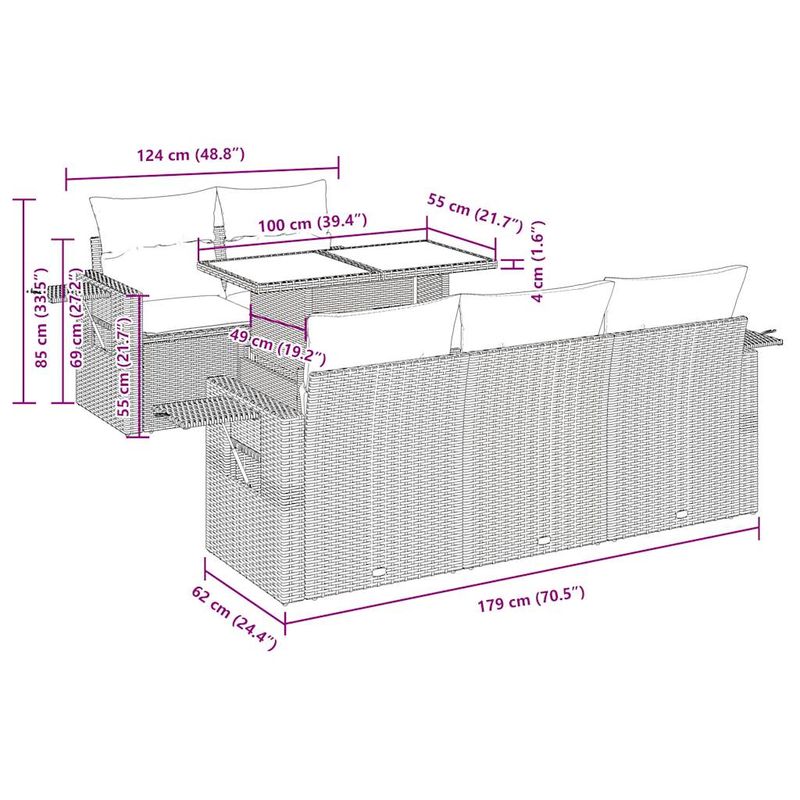 Casa si Gradina - Gradina si terasa - Mobilier exterior - Seturi mobila gradina - Set mobilier gradina cu perne, 6 piese, gri, poliratan - Infinity.ro