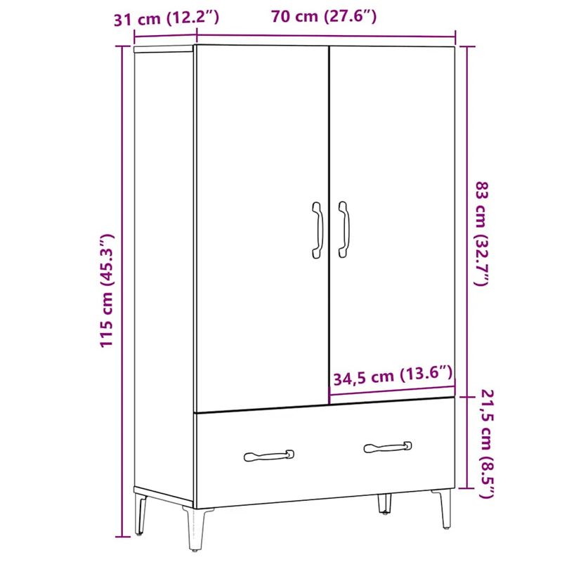 Casa si Gradina - Mobilier - Comode si corpuri - Corpuri bucatarie - Dulap inalt, Stejar artizanal, 70x31x115 cm, lemn compozit - Infinity.ro