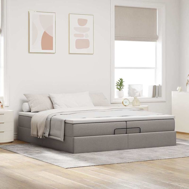 Casa si Gradina - Mobilier - Paturi si accesorii - Paturi - Cadru de pat otoman cu saltele Taupe 200x200cm tesatura - Infinity.ro