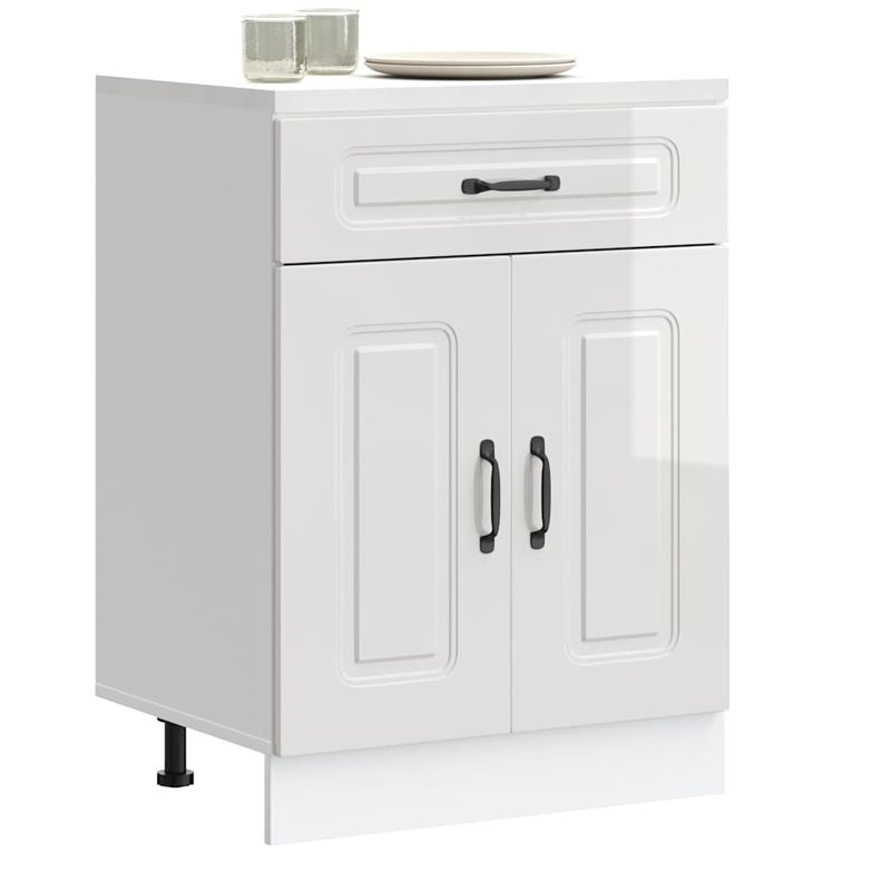 Casa si Gradina - Mobilier - Comode si corpuri - Corpuri bucatarie - Dulap baza de bucatarie „Kalmar” lemn prelucrat alb lucios, mărime 60x46x81.5 cm, model 1x dulap inferior (2 uși 1 sertar) - Infinity.ro