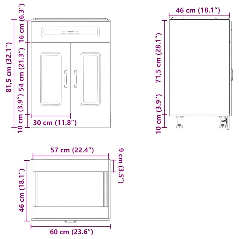 Casa si Gradina - Mobilier - Comode si corpuri - Corpuri bucatarie - Dulap baza de bucatarie „Kalmar” lemn prelucrat alb lucios, mărime 60x46x81.5 cm, model 1x dulap inferior (2 uși 1 sertar) - Infinity.ro