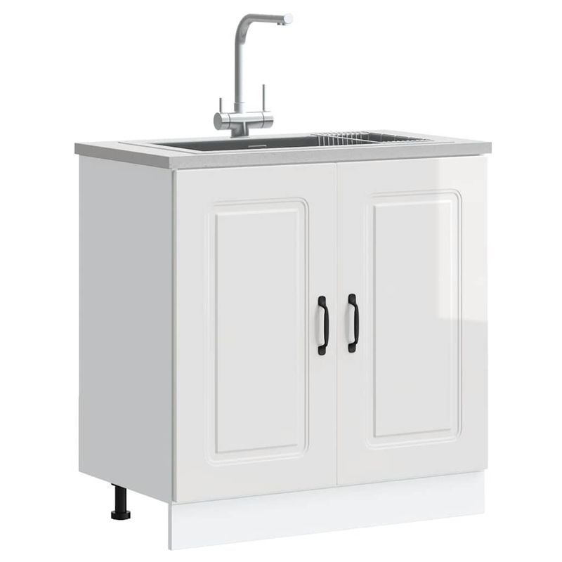 Casa si Gradina - Mobilier - Comode si corpuri - Corpuri bucatarie - Dulap baza pentru chiuveta „Kalmar” alb lucios lemn prelucrat, mărime 80x46x81.5 cm - Infinity.ro