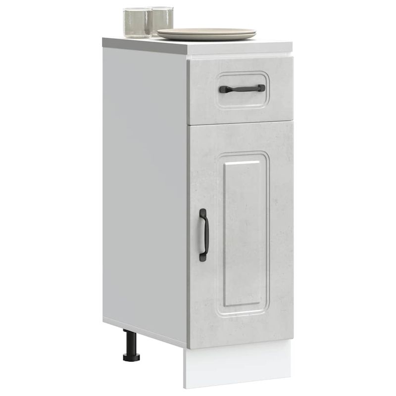 Casa si Gradina - Mobilier - Comode si corpuri - Corpuri bucatarie - Dulap de baza de bucatarie „Kalmar” Lemn prelucrat gri beton, model 1x dulap inferior (1 ușă 1 sertar), mărime 30x46x81.5 cm - Infinity.ro