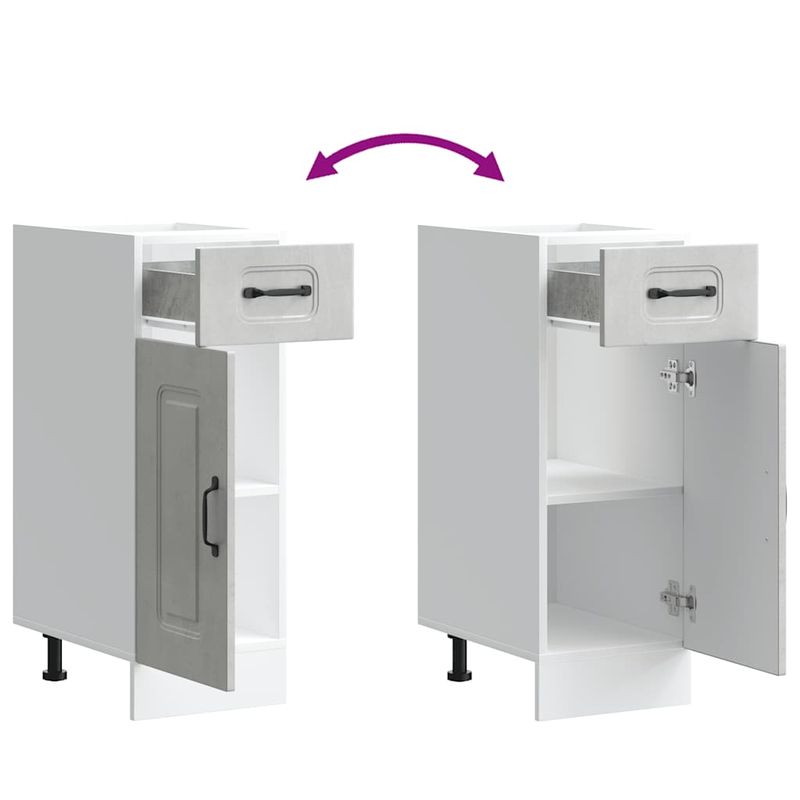 Casa si Gradina - Mobilier - Comode si corpuri - Corpuri bucatarie - Dulap de baza de bucatarie „Kalmar” Lemn prelucrat gri beton, model 1x dulap inferior (1 ușă 1 sertar), mărime 30x46x81.5 cm - Infinity.ro