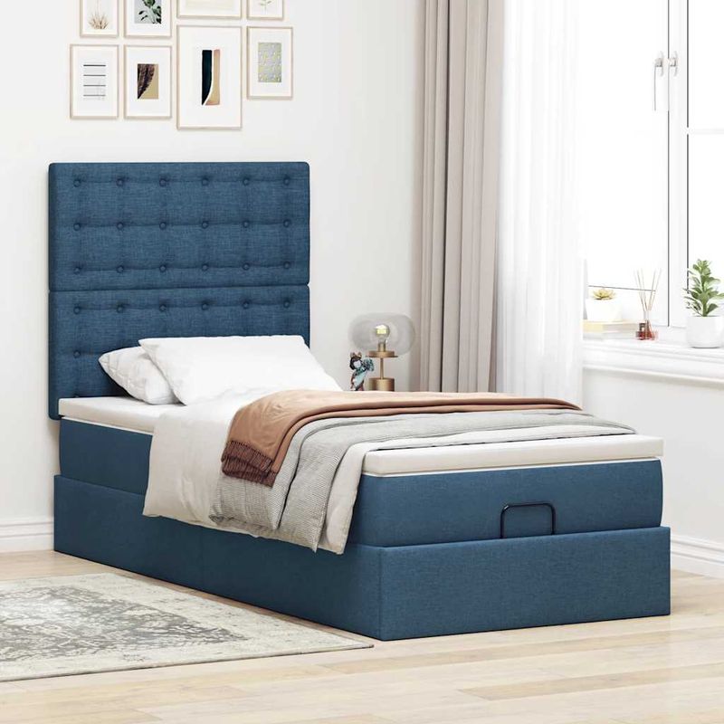 Casa si Gradina - Mobilier - Paturi si accesorii - Paturi - Cadru de pat otoman cu saltea tesatura albastra 90x200cm - Infinity.ro