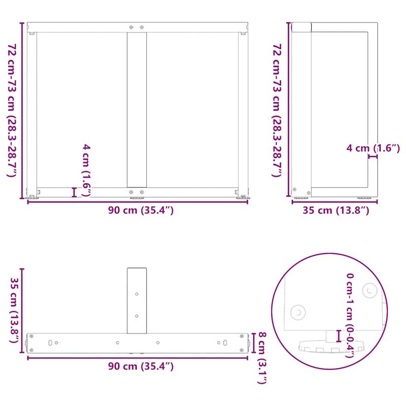 Casa si Gradina - Mobilier - Feronerie si accesorii mobila - Picioare pentru masa in forma de T, 2 buc alb otel, mărime 90x35x(72-73) cm - Infinity.ro