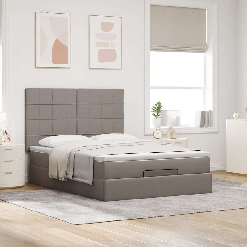 Casa si Gradina - Mobilier - Paturi si accesorii - Paturi - Cadru de pat otoman cu saltea Taupe 140x200cm Material - Infinity.ro