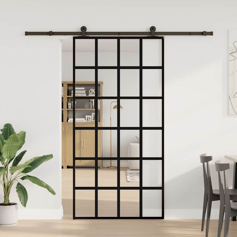 Casa si Gradina - Constructii - Usi interior, exterior si garaj - Usi interior - Usa glisanta cu set feronerie 102x205 cm ESG sticla și aluminiu, model grilă 6x4 - Infinity.ro