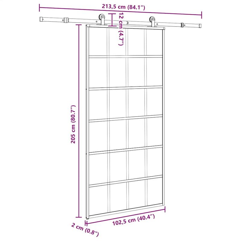 Casa si Gradina - Constructii - Usi interior, exterior si garaj - Usi interior - Usa glisanta cu set feronerie 102x205 cm ESG sticla și aluminiu, model grilă 6x4 - Infinity.ro