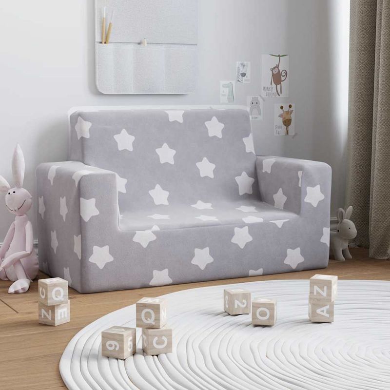 Casa si Gradina - Mobilier - Mobilier copii - Mobilier camera copiilor - Canapea pentru copii 2 locuri, gri deschis cu stele, plus moale - Infinity.ro