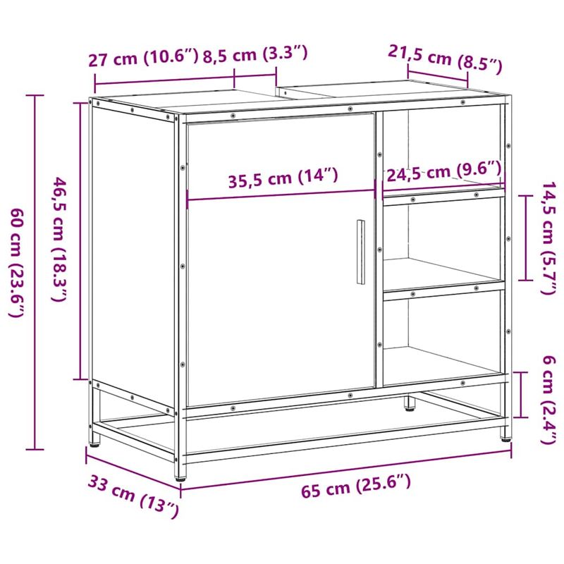 Casa si Gradina - Mobilier - Mobilier baie - Comode baie - Dulap pentru chiuveta de baie stejar maro 65x33x60 cm lemn - Infinity.ro