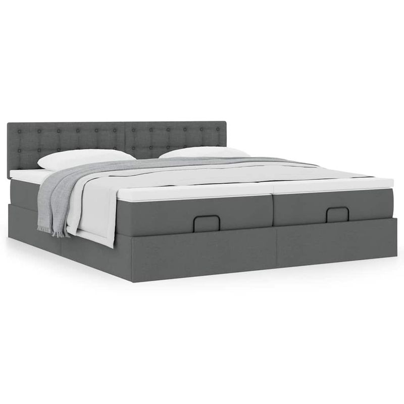 Casa si Gradina - Mobilier - Paturi si accesorii - Paturi - Cadru de pat otoman cu saltele Gri inchis 180x200cm tesatura - Infinity.ro
