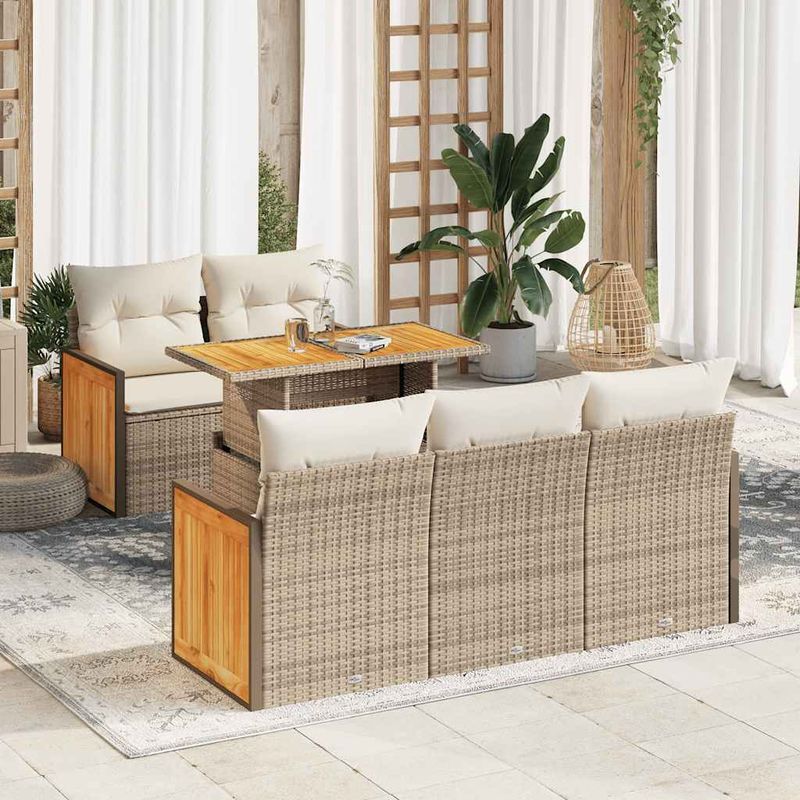 Casa si Gradina - Gradina si terasa - Mobilier exterior - Seturi mobila gradina - Set canapele gradina cu perne 6 piese bej poliratan/lemn acacia - Infinity.ro