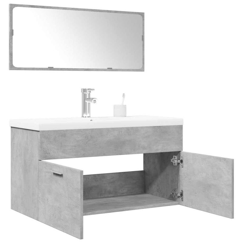 Casa si Gradina - Mobilier - Seturi de mobilier - Seturi baie - Set mobilier de baie, 3 piese, gri beton, lemn compozit - Infinity.ro