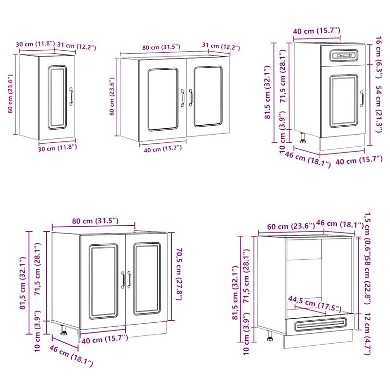 Casa si Gradina - Mobilier - Comode si corpuri - Corpuri bucatarie - Set de dulapuri de bucatarie 8 piese „Kalmar” Lemn vechi lemn - Infinity.ro