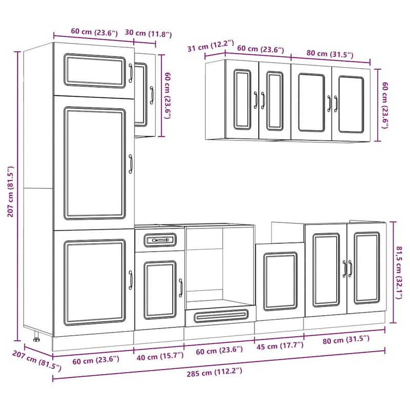 Casa si Gradina - Mobilier - Comode si corpuri - Corpuri bucatarie - Set de dulapuri de bucatarie 8 piese „Kalmar” Lemn vechi lemn - Infinity.ro