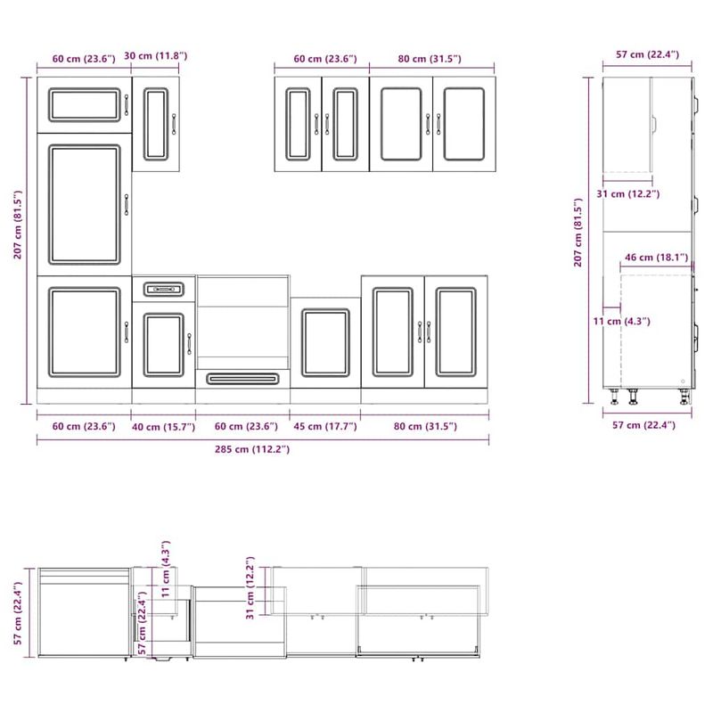 Casa si Gradina - Mobilier - Comode si corpuri - Corpuri bucatarie - Set dulap de bucatarie 8 piese „Kalmar” stejar artizanal lemn - Infinity.ro