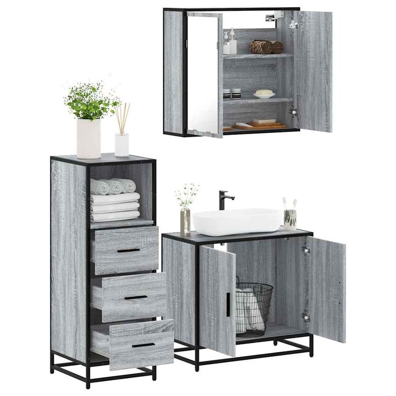 Casa si Gradina - Mobilier - Seturi de mobilier - Seturi baie - Set mobilier de baie, 3 piese, gri sonoma, lemn prelucrat - Infinity.ro