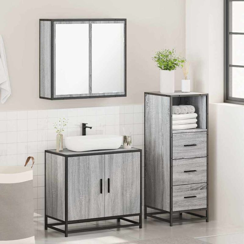 Casa si Gradina - Mobilier - Seturi de mobilier - Seturi baie - Set mobilier de baie, 3 piese, gri sonoma, lemn prelucrat - Infinity.ro