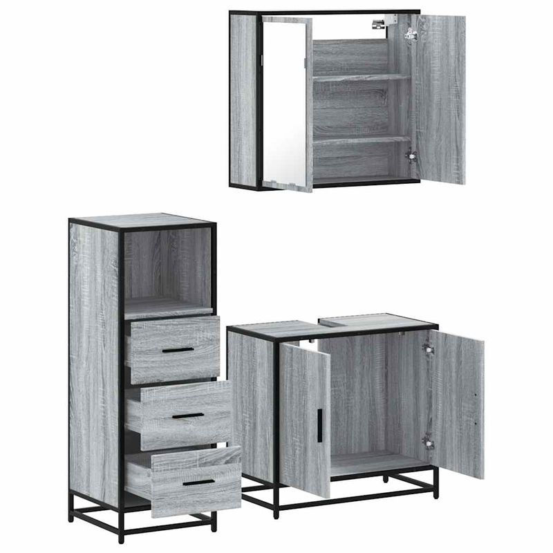 Casa si Gradina - Mobilier - Seturi de mobilier - Seturi baie - Set mobilier de baie, 3 piese, gri sonoma, lemn prelucrat - Infinity.ro