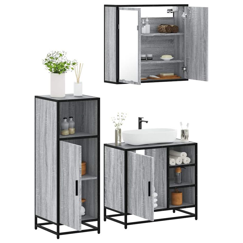 Casa si Gradina - Mobilier - Seturi de mobilier - Seturi baie - Set mobilier de baie, 3 piese, gri sonoma, lemn prelucrat - Infinity.ro