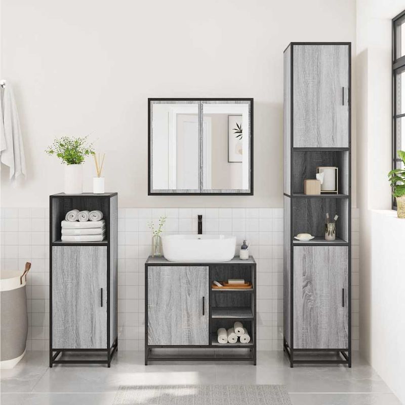 Casa si Gradina - Mobilier - Seturi de mobilier - Seturi baie - Set mobilier de baie, 3 piese, gri sonoma, lemn prelucrat - Infinity.ro