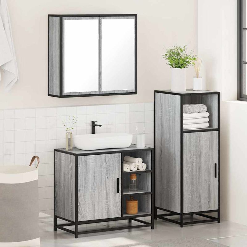 Casa si Gradina - Mobilier - Seturi de mobilier - Seturi baie - Set mobilier de baie, 3 piese, gri sonoma, lemn prelucrat - Infinity.ro