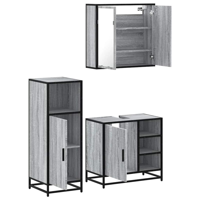 Casa si Gradina - Mobilier - Seturi de mobilier - Seturi baie - Set mobilier de baie, 3 piese, gri sonoma, lemn prelucrat - Infinity.ro